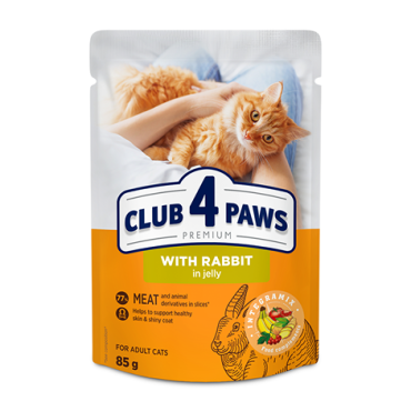 CLUB 4 PAWS Премиум "С кроликом в желе". Полнорационный консервированный корм для взрослых кошек